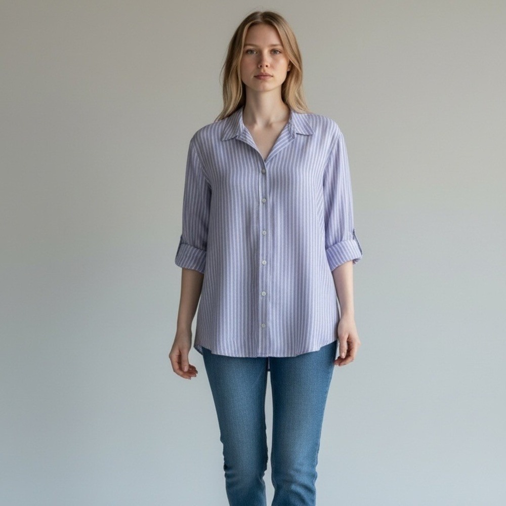Liz Claiborne Womens Linen Cotton Striped Button Down Shirt Vintage Lilac L NWT